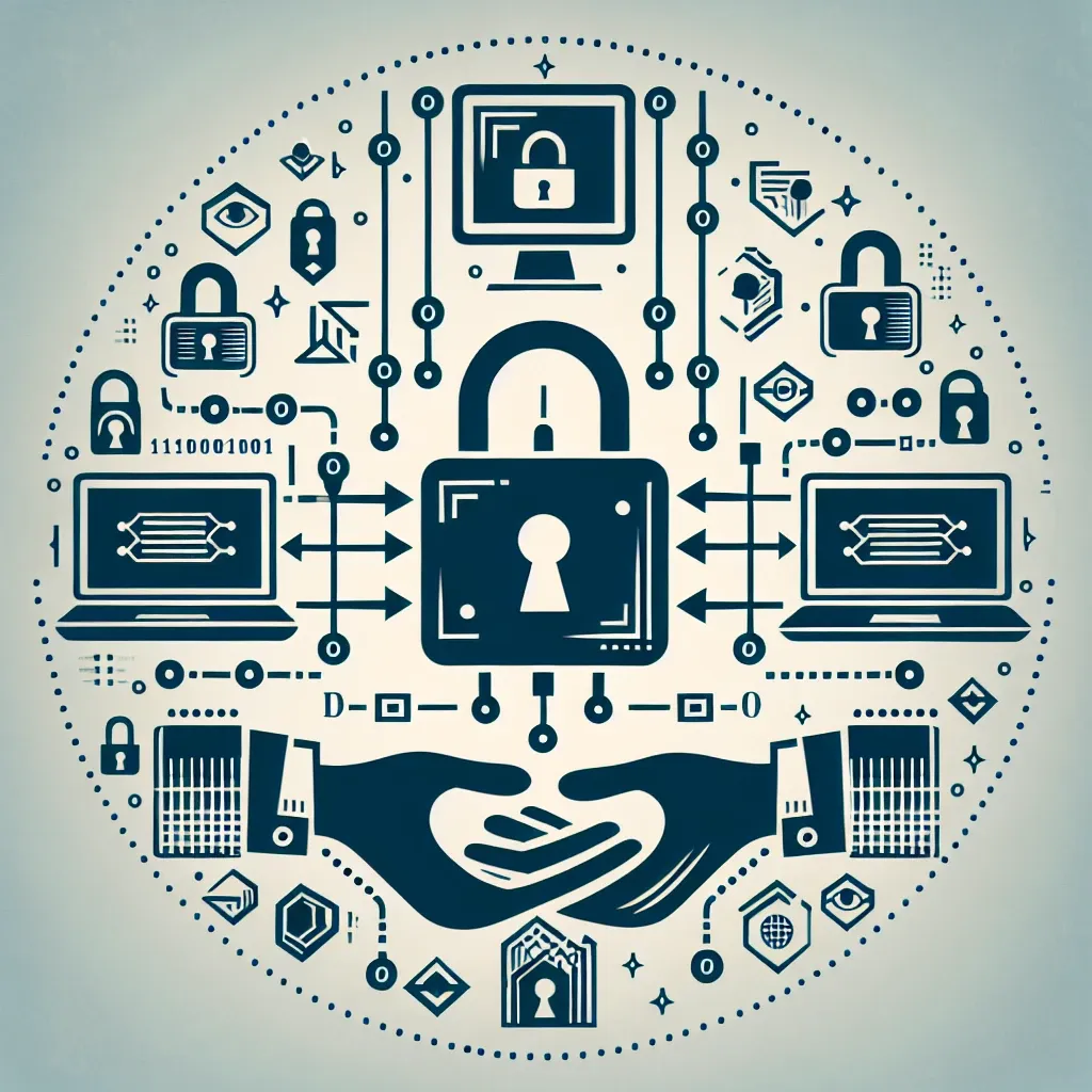 "Dosya paylaşımını güvenli hale getirme yöntemleri üzerine kapsamlı güvenlik rehberini temsil eden grafik: dijital dosya simgeleri ve kilit simgeleri ile güvenlik stratejilerini vurgulayan infografik."